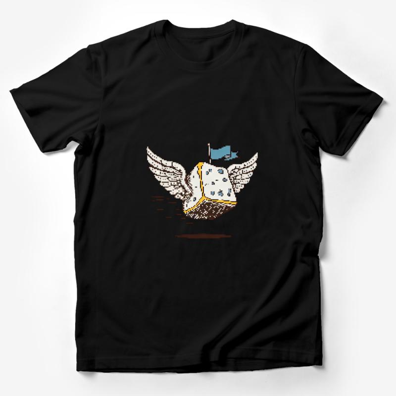 Whimsical Flying Cheese with Wings T-Shirt, Quirky Food Humor, Unique Graphic Tee, Gift for Cheese Lovers Male T-Shirt