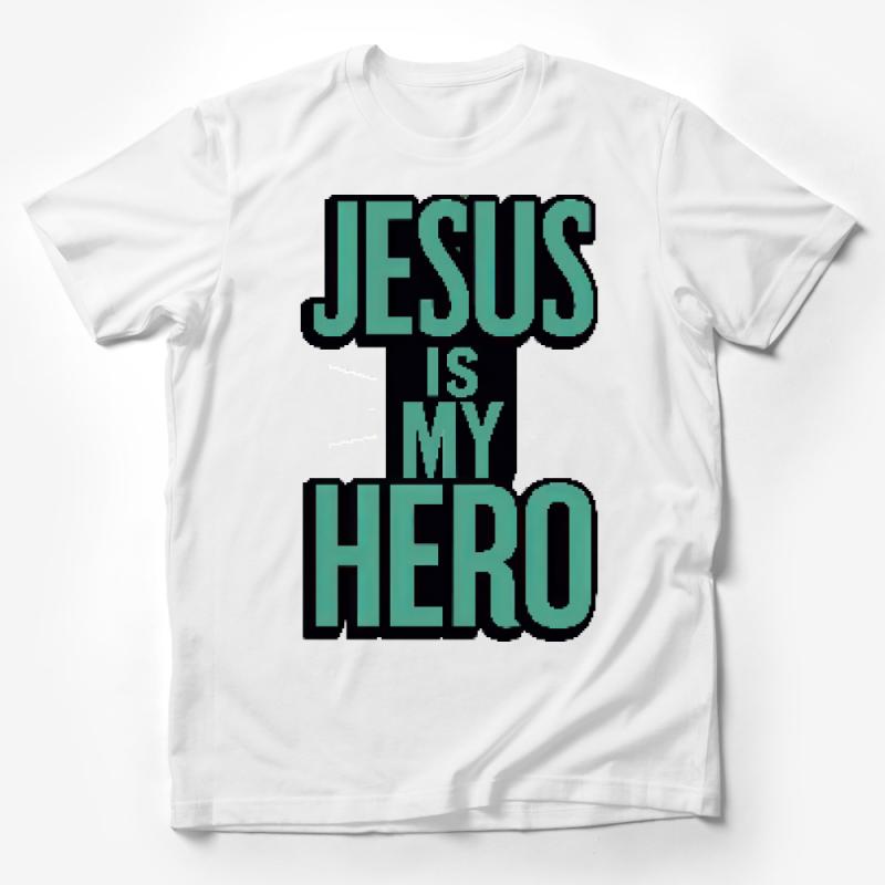 Jesus Is My HERO Graphic Tee, Unisex Christian T-Shirt, Inspirational Faith-Based Casual Wear, Religious Gift Male T-Shirt