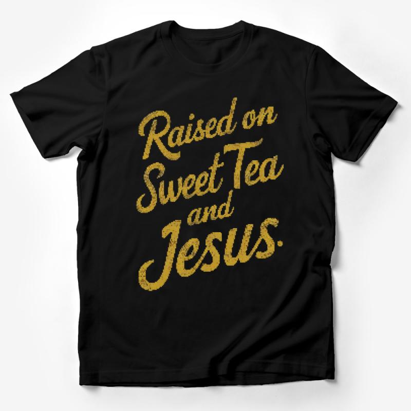 Raised on Sweet Tea and Jesus T-Shirt, Inspirational Southern Quote Tee, Christian Faith Unisex Shirt, Comfortable Casual Apparel Male T-Shirt