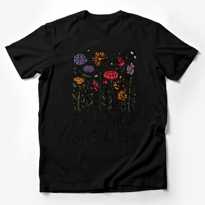 Save the Bees T-Shirt, Floral Bee Conservation Tee, Plant These Eco-Friendly Shirt, Gardening Enthusiast Top, Nature Lover Gift Male T-Shirt