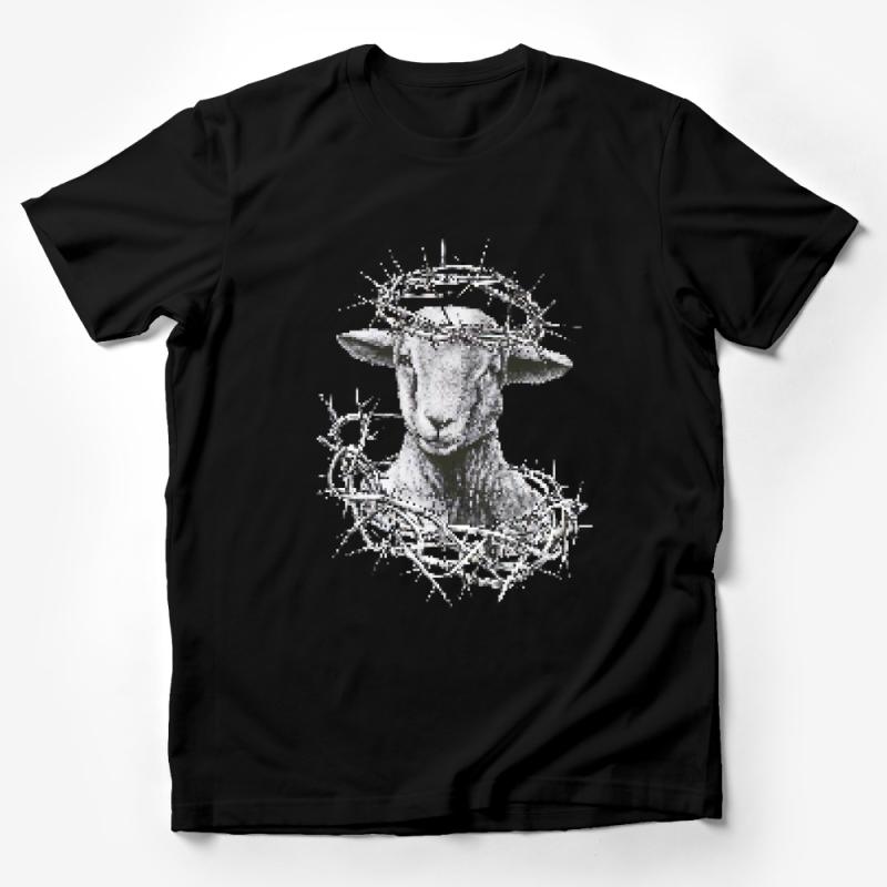 Sheep with Crown of Thorns T-Shirt, Unisex Christian Graphic Tee, Faith-Based Inspirational Shirt, Religious Easter Gift Male T-Shirt