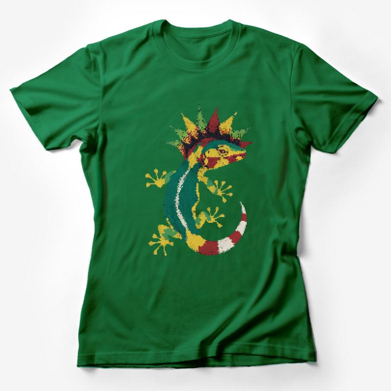 Colorful Geometric Dragon T-Shirt, Unique Pixel Art Design Tee, Fantasy Creature Apparel for All Ages, Unisex Graphic Top Female T-Shirt