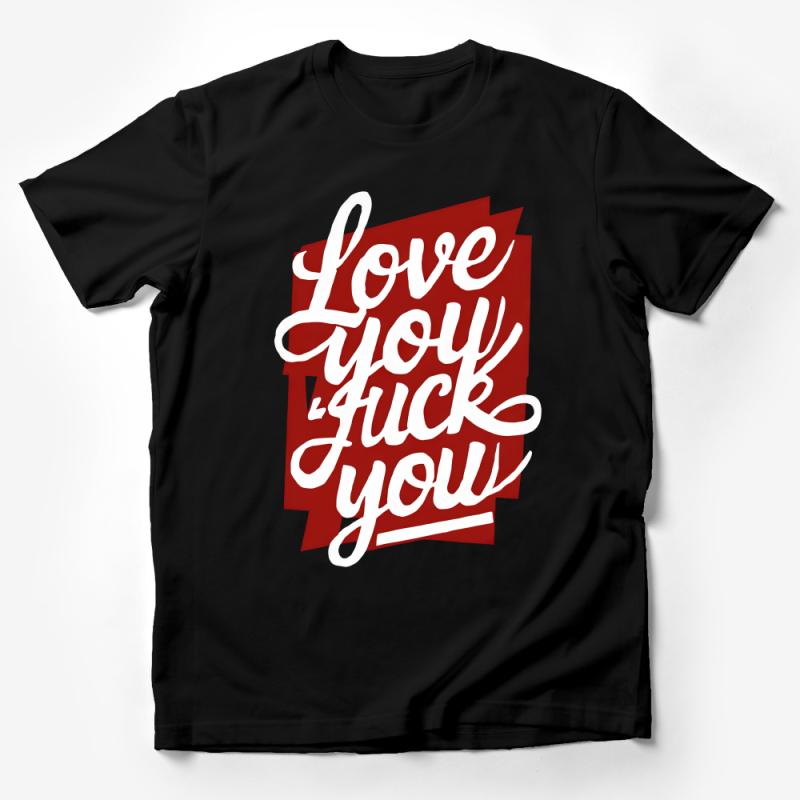 Bold Red Love and Hate Statement T-Shirt, Unisex Graphic Tee, Casual Typography Shirt, Edgy Fashion Top Male T-Shirt