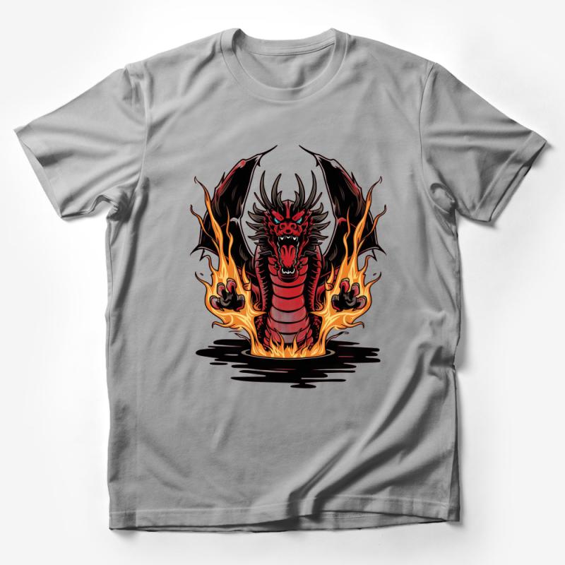 Fire Dragon Graphic Tee, Fantasy Creature T-Shirt, Fiery Beast Fashion, Unisex Dragon Shirt Male T-Shirt