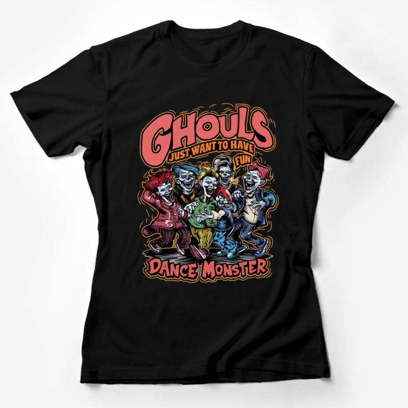 Unisex Ghoul Dance Party T-Shirt, Fun Monster Graphic Tee, Halloween Casual Wear, Horror Comic Style Apparel, Cool Ghoul Illustration Female T-Shirt