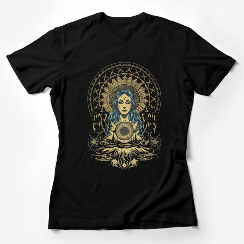 Bohemian Sun Goddess Graphic Tee, Spiritual Mandala Art T-Shirt, Zen Yoga Top, Hipster Fashion, Unisex Clothing Gift Female T-Shirt