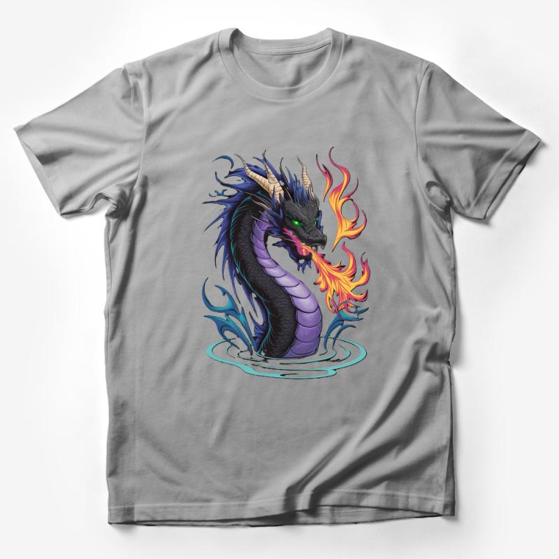 Fantasy Dragon T-Shirt, Fire Breathing Mythical Creature, Unisex Graphic Tee, Fantasy Art Clothing, Unique Dragon Lover Gift Idea Male T-Shirt