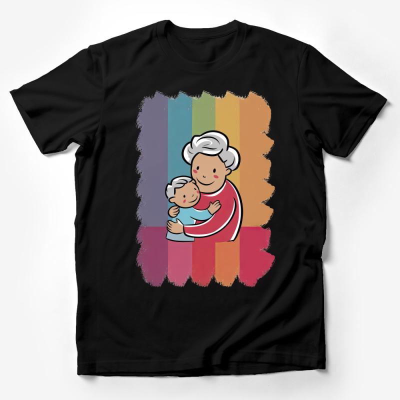 Cute Grandmother and Child Cartoon T-Shirt, Family Love Graphic Tee, Unisex Adult and Children Sizes Male T-Shirt