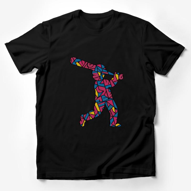 Colorful Abstract Baseball Player Graphic Tee, Unisex Sports T-Shirt, Unique Geometric Pattern Casual Wear Male T-Shirt