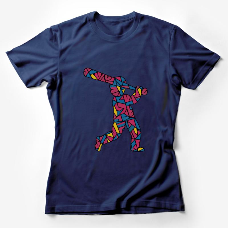 Colorful Abstract Baseball Player Graphic Tee, Unisex Sports T-Shirt, Unique Geometric Pattern Casual Wear Female T-Shirt