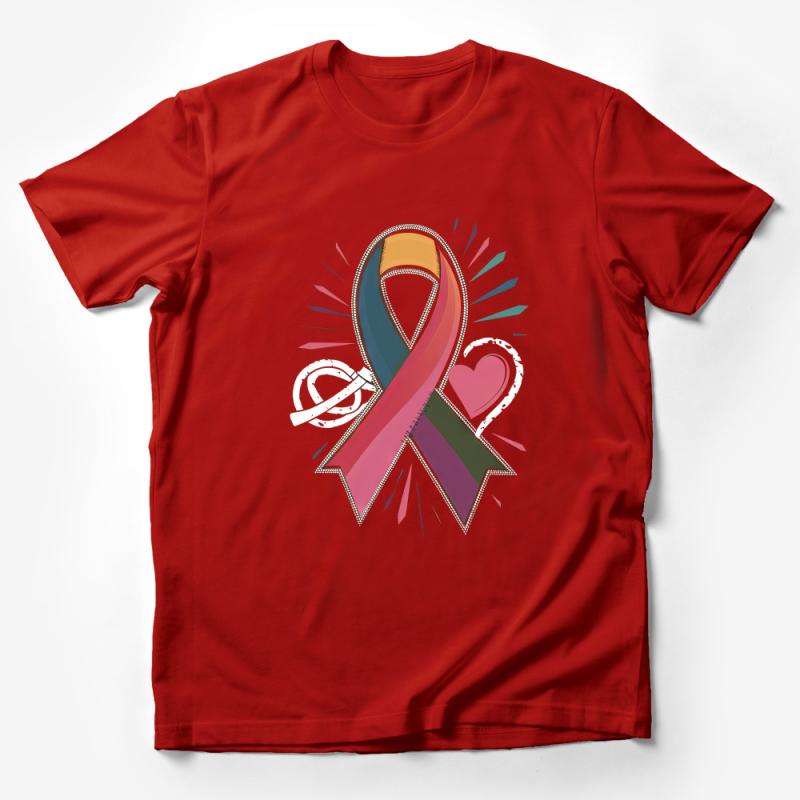 Awareness Ribbon T-Shirt, Colorful Heart and Compass Design, Unisex Casual Wear, Support Cause Fashion Male T-Shirt