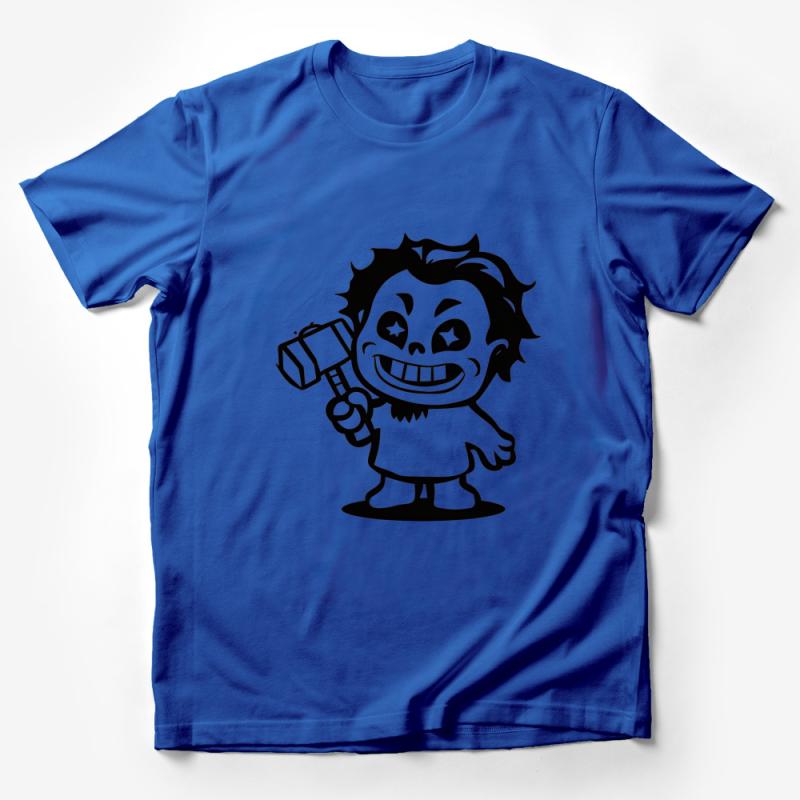 Cartoon Monster T-Shirt, Cute Creature with Hammer Graphic Tee, Unisex Casual Wear, Gift for Geeks and Gamers, All Sizes Male T-Shirt