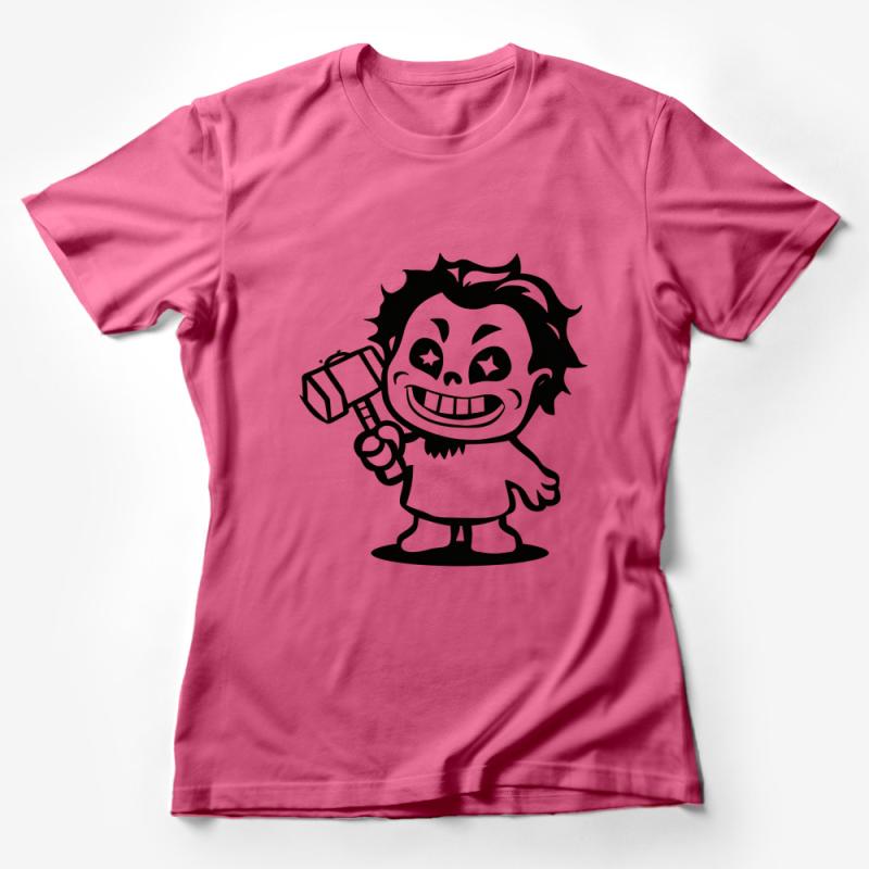 Cartoon Monster T-Shirt, Cute Creature with Hammer Graphic Tee, Unisex Casual Wear, Gift for Geeks and Gamers, All Sizes Female T-Shirt