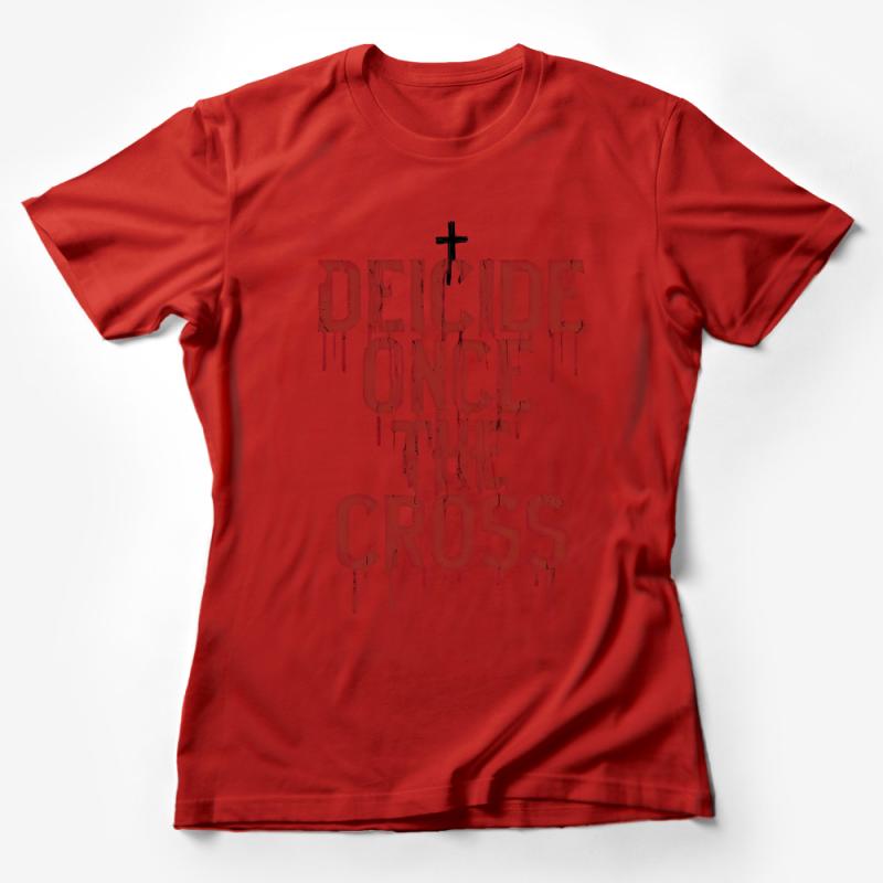 Red Grunge Cross T-Shirt, Christian Faith Graphic Tee, Unisex Religious Statement Shirt, Trendy Inspirational Apparel Female T-Shirt