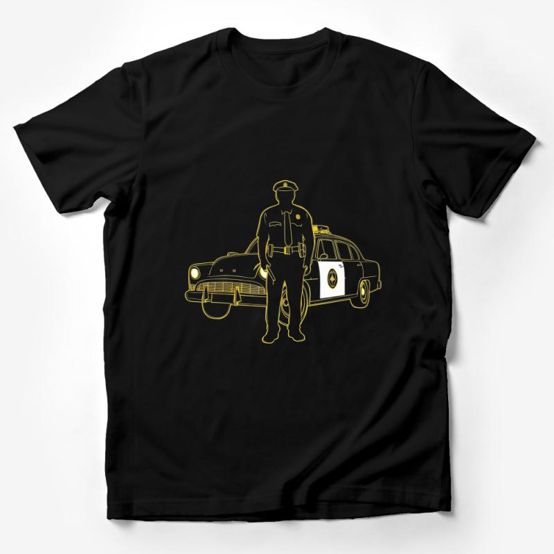 Vintage Police Car and Officer Graphic Tee, Classic Cop Car T-Shirt for Men, Retro Law Enforcement Apparel, Unique Gift Idea Male T-Shirt