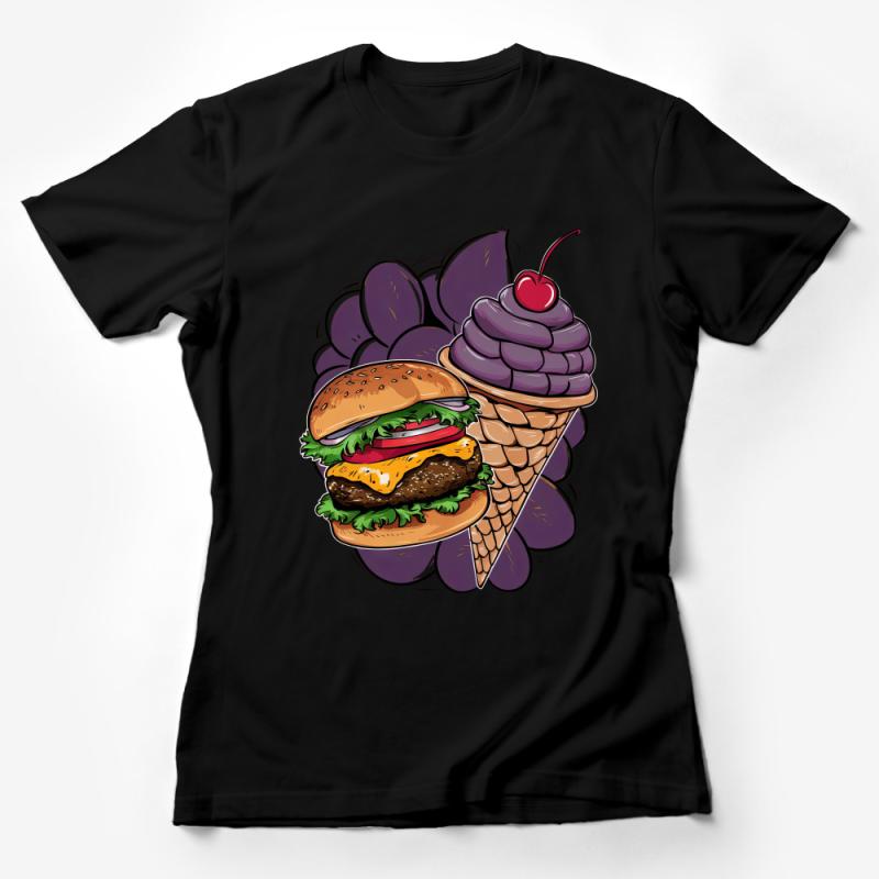 Quirky Burger Ice Cream Cone T-Shirt, Funny Foodie Graphic Tee, Unisex Casual Shirt, Summer BBQ Novelty Top, Gift for Him or Her Female T-Shirt