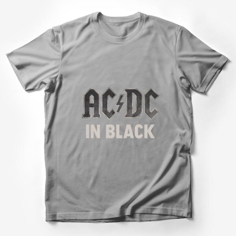 Vintage Rock Band Tee, AC/DC In Black T-Shirt, Classic Music Fan Apparel, Unisex Graphic Shirt, Concert Wear, Retro Style Clothing Male T-Shirt