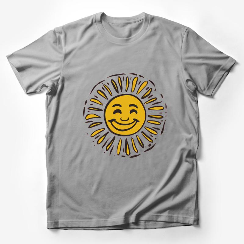 Sunny Face Graphic Tee, Unisex Smile Sun Print T-Shirt, Casual Summer Vibes Top, Soft Cotton Shirt, Happy Sunshine Apparel for All Male T-Shirt