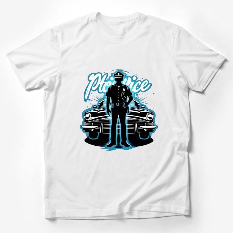 Vintage Police Officer and Classic Car T-Shirt, Graphic Tee for Law Enforcement, Retro Cop Apparel Male T-Shirt