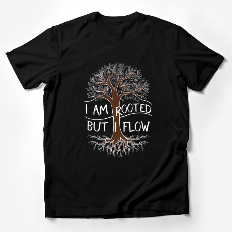 Inspirational Tree Graphic Tee I Am Rooted But I Flow - Nature Themed T-Shirt, Mindfulness Clothing, Unisex Shirt for Nature Lovers Male T-Shirt