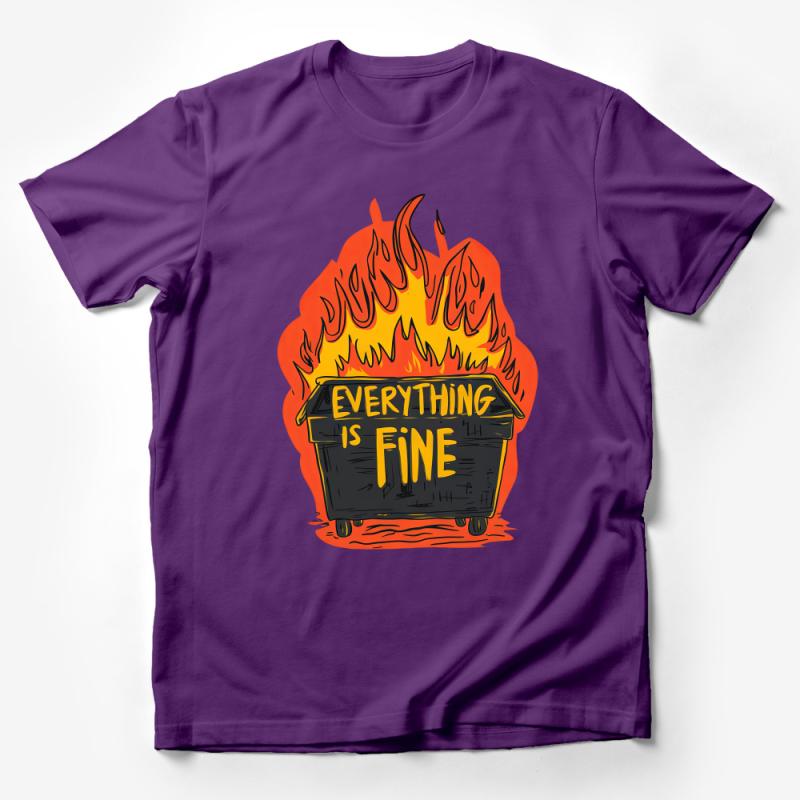 Everything is Fine Dumpster Fire Graphic Tee, Funny Sarcastic T-Shirt, Casual Novelty Shirt, Unisex Gift, Trendy Statement Top Male T-Shirt