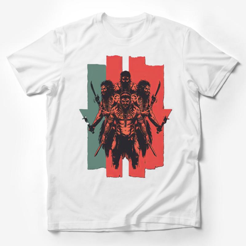 Fantasy Warrior T-Shirt, Epic Barbarian Trio, Red and Green Graphic Tee, Unisex Adult Clothing, Unique Illustration Shirt, Gift for Gamers Male T-Shirt