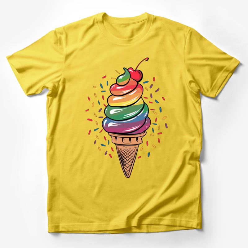 Colorful Rainbow Ice Cream Cone T-Shirt, Unisex Tee, Summer Graphic Shirt, Casual Wear, Fun Party Top Male T-Shirt