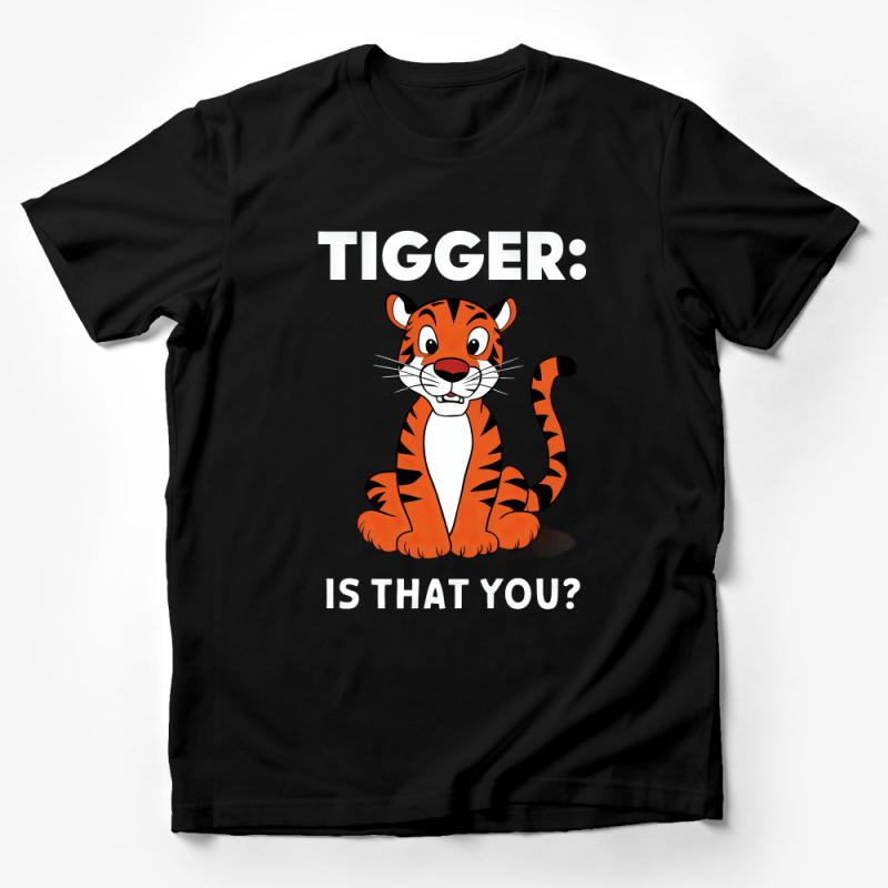 Unisex Tigger Inspired T-Shirt, Fun Tiger Graphic Tee, Casual Orange Black Stripe Shirt, Comfortable Cotton Top, Humorous Text, All Sizes Male T-Shirt