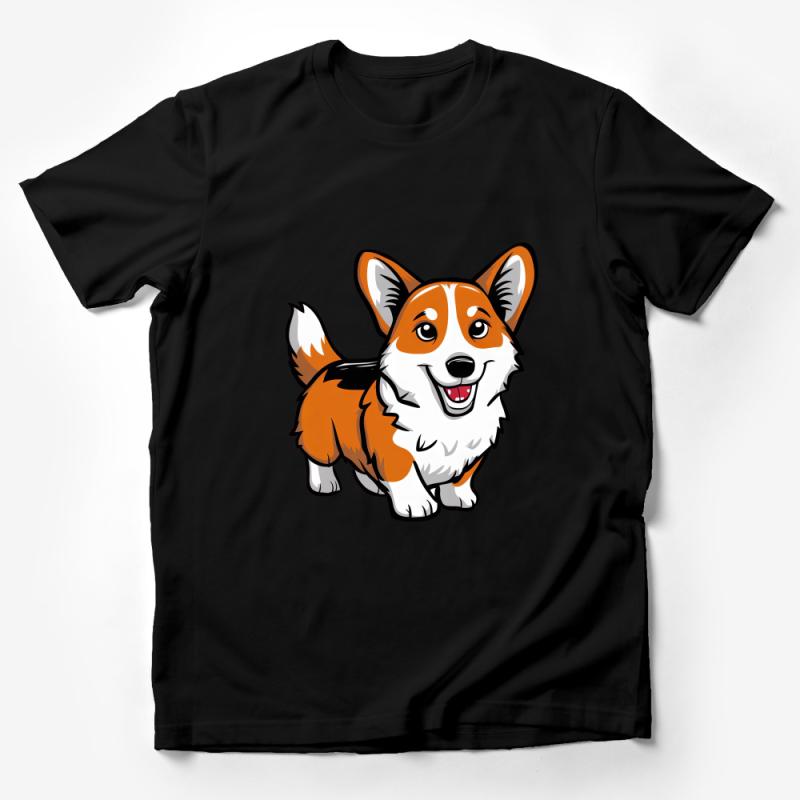 Cute Corgi Cartoon T-Shirt, Funny Dog Lover Tee, Unisex Corgi Graphic Shirt, Pet Owner Gift Idea, Casual Kawaii Puppy Clothing Male T-Shirt