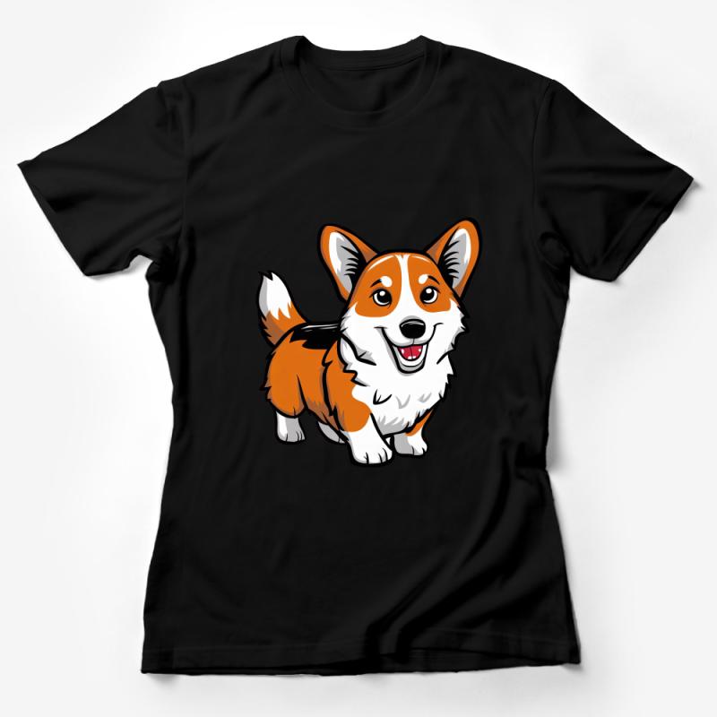 Cute Corgi Cartoon T-Shirt, Funny Dog Lover Tee, Unisex Corgi Graphic Shirt, Pet Owner Gift Idea, Casual Kawaii Puppy Clothing Female T-Shirt