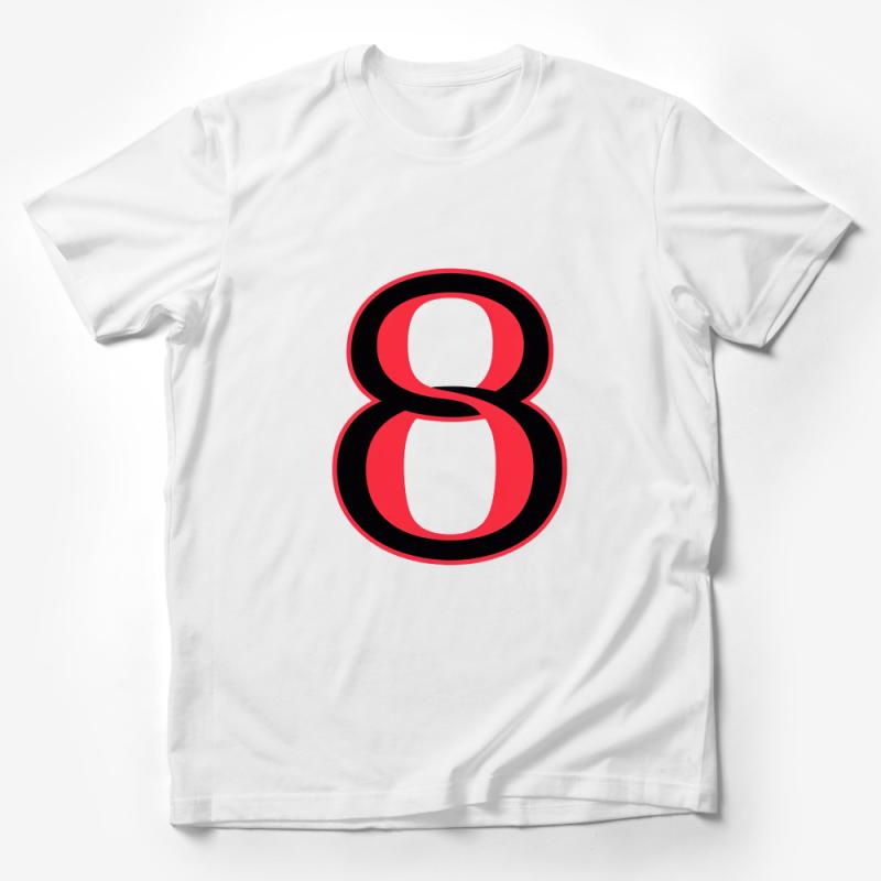 Bold Red Black Number 8 Graphic Tee, Unisex Statement T-Shirt, Modern Stylish Novelty Shirt Male T-Shirt