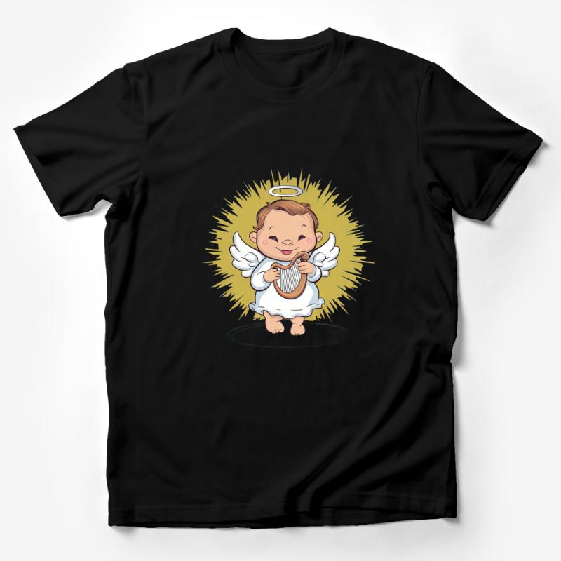 Adorable Angelic Baby Harpist T-Shirt, Cute Cherub Graphic Tee, Unisex Casual Wear, Gift Idea Male T-Shirt