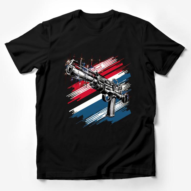 Vintage-Inspired Patriotic Gun T-Shirt, American Flag Colors, Second Amendment Tee, Unisex Graphic Tee, Retro Military Style Shirt Male T-Shirt