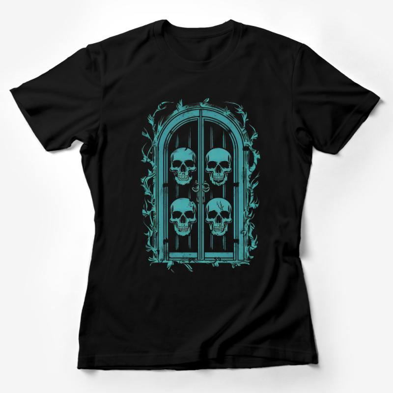 Gothic Skull Window Print T-Shirt, Unisex Vintage Inspired Graphic Tee, Artistic Alternative Streetwear, Soft Cotton Shirt Female T-Shirt