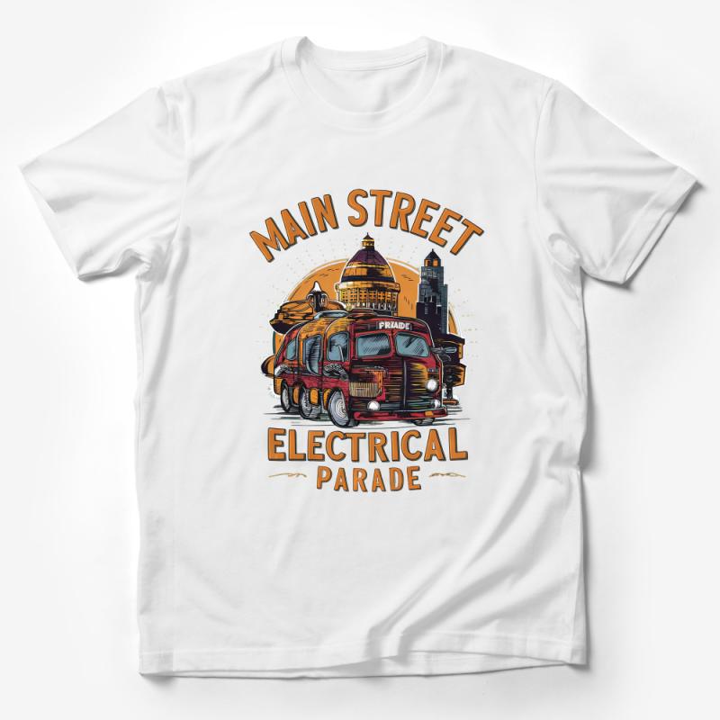 Retro Main Street Electrical Parade T-Shirt, Vintage Van Graphic Tee, Urban Sunset Cityscape Shirt, Unique Gift Idea Male T-Shirt