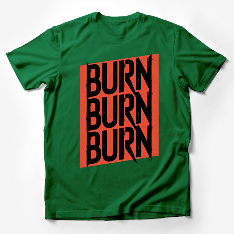 Graphic Tee with Bold Statement, Red and Black Burn Text Design, Modern Streetwear T-Shirt Male T-Shirt