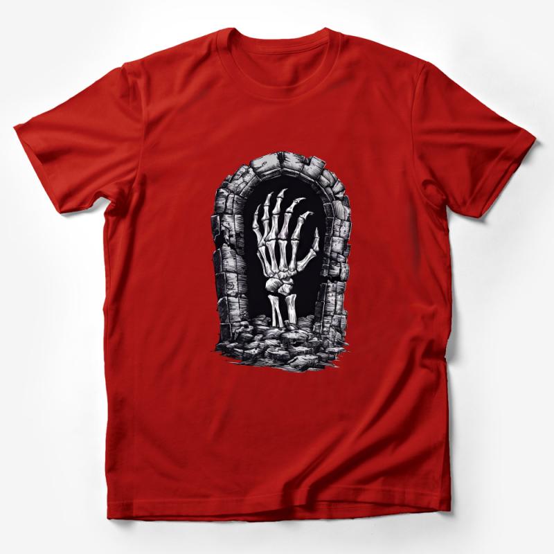 Gothic Skeleton Hand Archway Graphic T-Shirt, Unisex Dark Fantasy Tee, Unique Spooky Clothing, Halloween Skeleton Bone Art Shirt Male T-Shirt