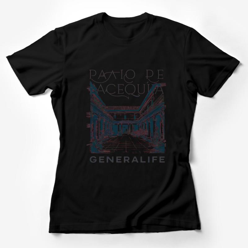 Vintage Patio de Acequia Generalife Graphic T-Shirt, Unisex Artistic Tee, Travel Spain, Historic Architecture Shirt, Casual Wear Female T-Shirt