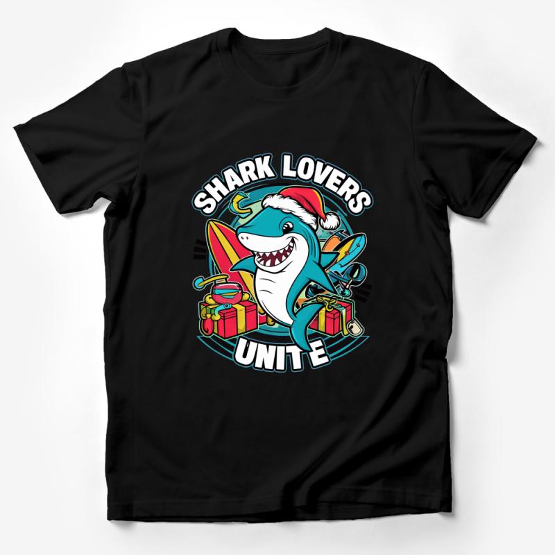 Funny Shark Lovers Unite T-Shirt, Cool Beach Graphic Tee, Surfer Gift, Ocean Animal Shirt Male T-Shirt