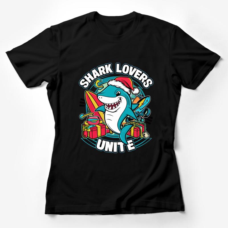 Funny Shark Lovers Unite T-Shirt, Cool Beach Graphic Tee, Surfer Gift, Ocean Animal Shirt Female T-Shirt