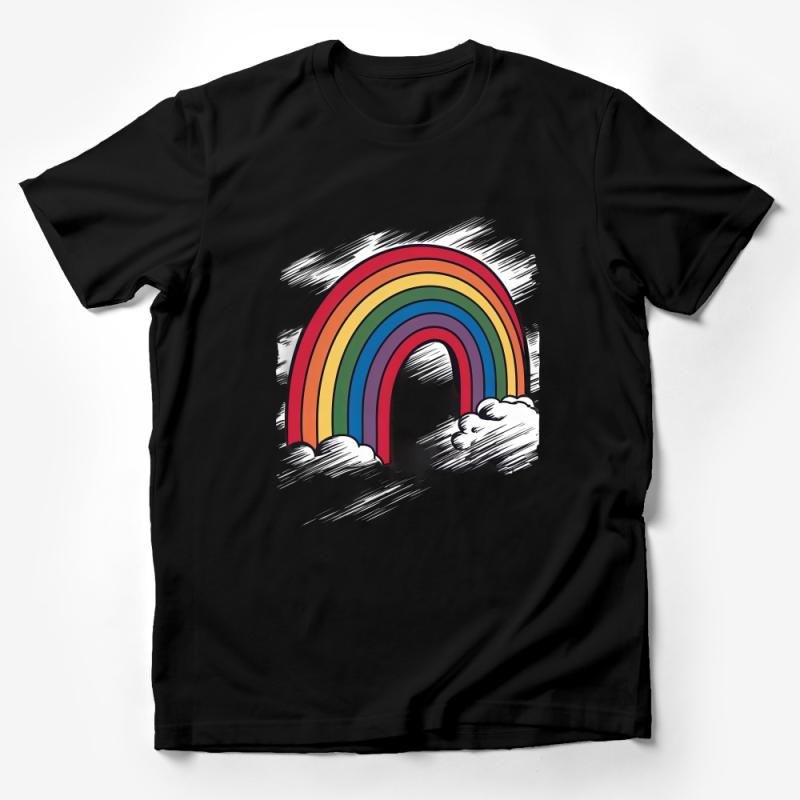 Colorful Rainbow Graphic Tee, Hand-Drawn Style, Unisex T-Shirt for All Ages, Casual Wear Male T-Shirt