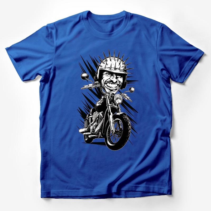 Men's Biker T-Shirt with Spiked Helmet and Motorcycle, Punk Rock Style, Gift for Motorcycle Enthusiasts Male T-Shirt