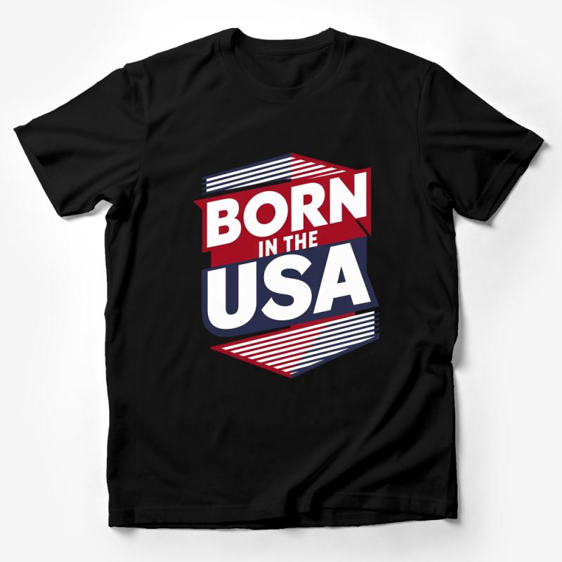 Patriotic Born in the USA T-Shirt, Red White Blue Graphic Tee, American Pride Casual Wear Male T-Shirt