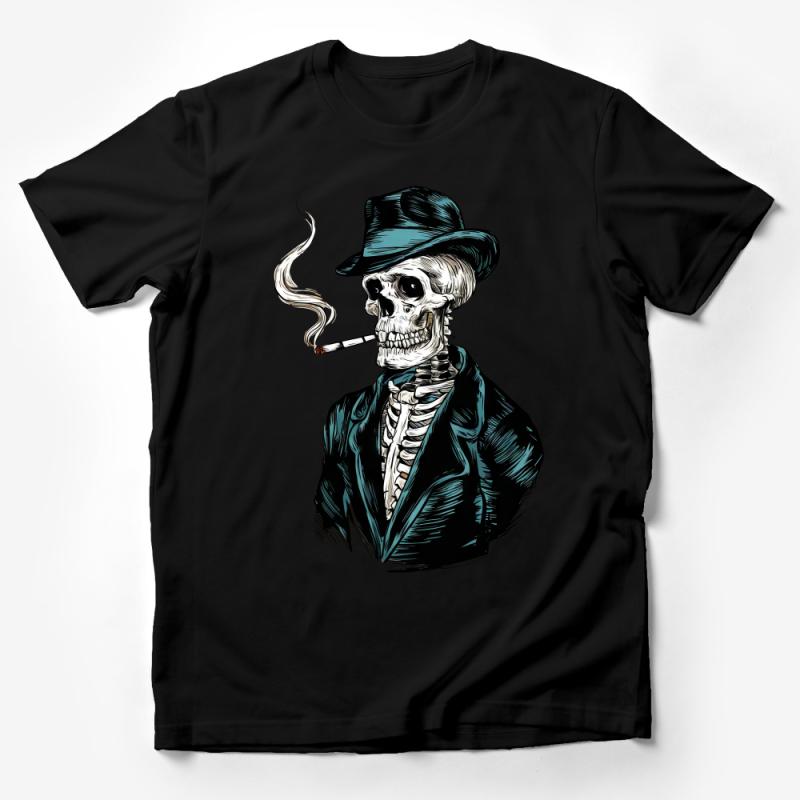 Cool Skeleton Gentleman Smoking T-Shirt, Vintage Style Graphic Tee, Unique Skull Art, Men's Fashion, Hipster Urban Clothing Male T-Shirt