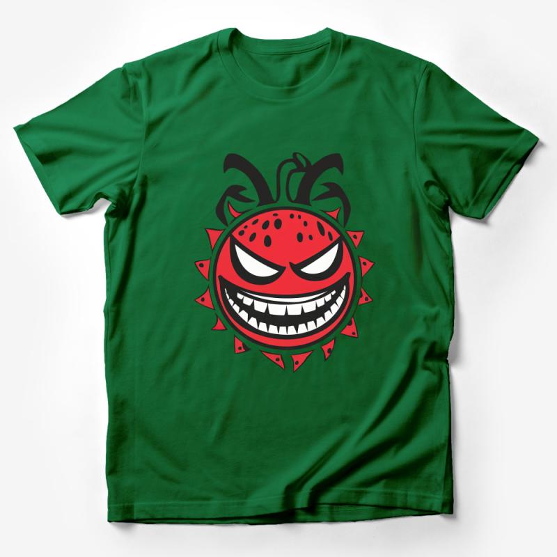 Red Angry Fruit Cartoon Character T-Shirt, Funny Graphic Tee for Casual Wear, Unisex Cotton Shirt Male T-Shirt