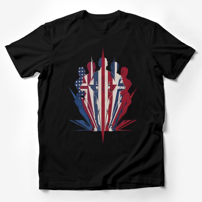 Superhero Silhouette T-Shirt, Vintage Comic Style Tee, Patriotic Heroes Graphic Shirt, Unisex Adult Clothing, Casual Wear Gift Idea Male T-Shirt