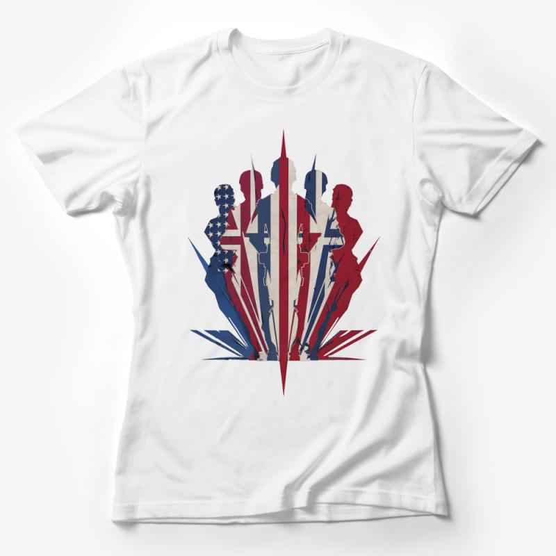 Superhero Silhouette T-Shirt, Vintage Comic Style Tee, Patriotic Heroes Graphic Shirt, Unisex Adult Clothing, Casual Wear Gift Idea Female T-Shirt