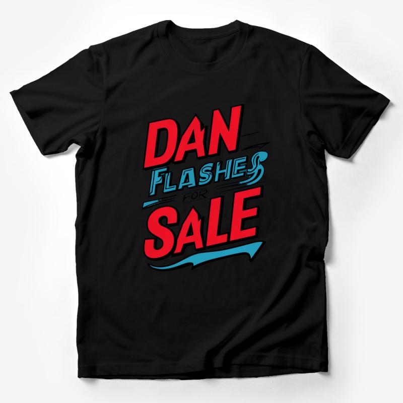 Vibrant Dan Flashes Sale Graphic T-Shirt, Bold Red and Blue Design, Unisex Tee Male T-Shirt