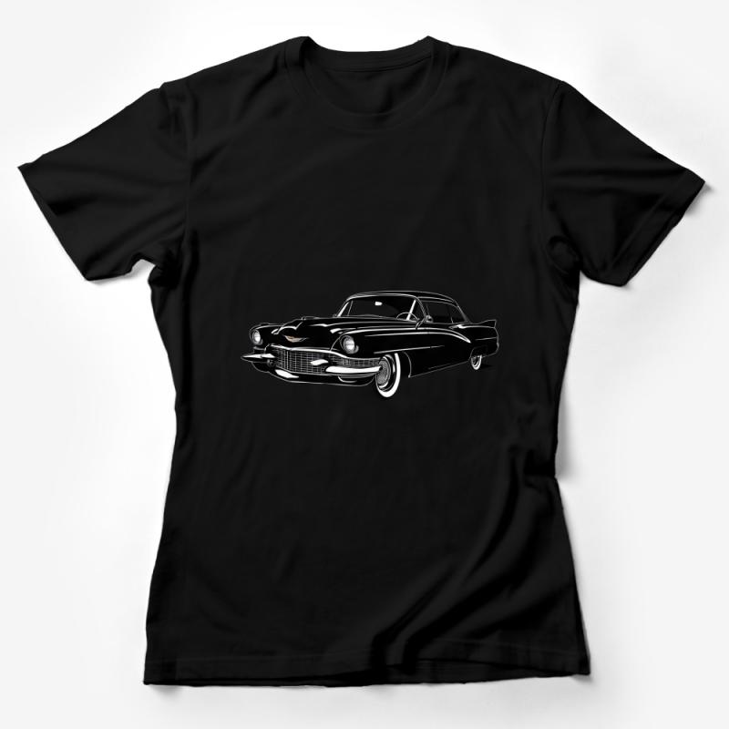 Vintage Classic Car Silhouette Black and White High-Detailed T-Shirt for Motor Enthusiasts Female T-Shirt