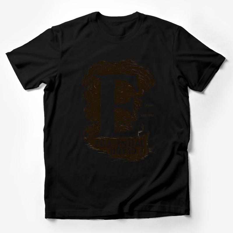 Existential Dread Graphic Tee, Unique Letter E Design, Artistic Statement Shirt, Bold Typography Male T-Shirt